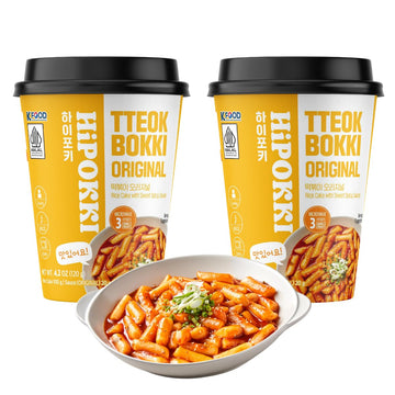 Unhas Korean Spicy and Sweet Rice Cakes, 2 Cups Instant Korean Rice Cake Tteokbokki Tteok, Single Serving, Original Flavor - Pa