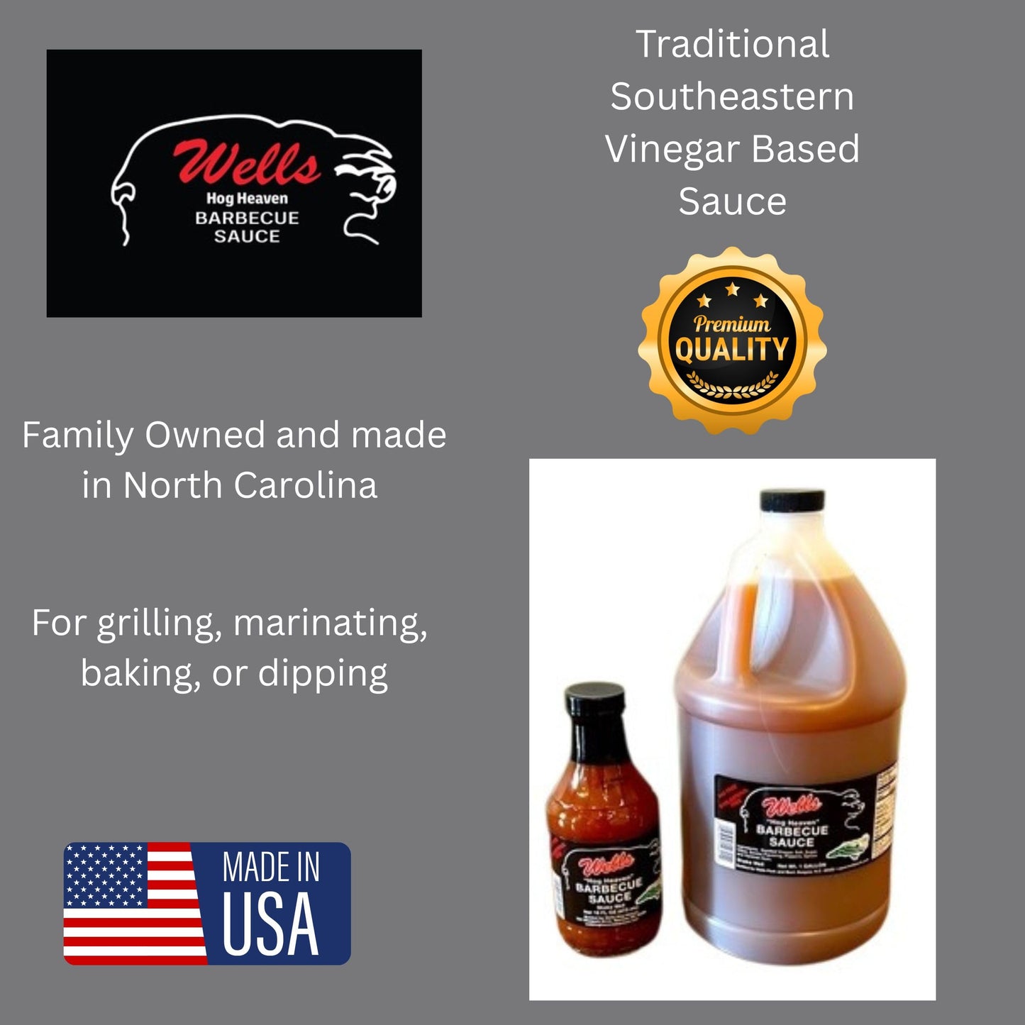 Wells Hog Heaven Barbecue Sauce, 1 Gallon - Carolina Vinegar Based, No High Fructose Corn Syrup, Perfect for Grilling and BBQ
