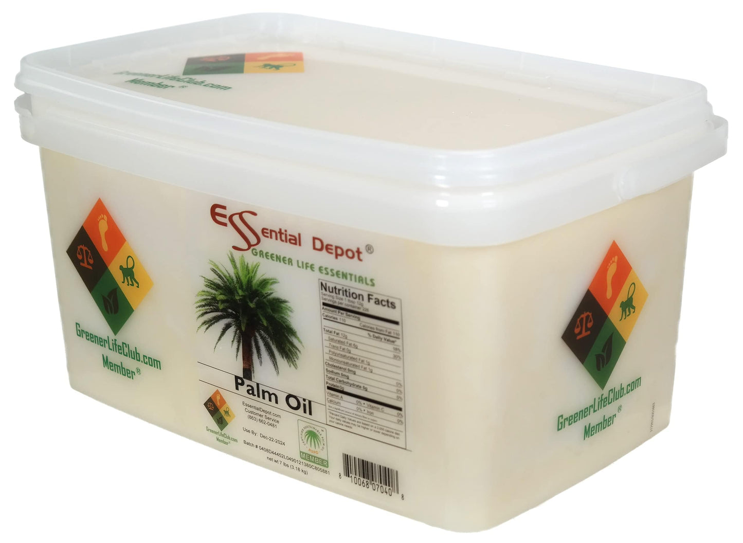 Palm Oil - RSPO Certified - Sustainable - Food Grade - Kosher - Not Hydrogenated - 7 lbs in a Pail - PP microwavable container w