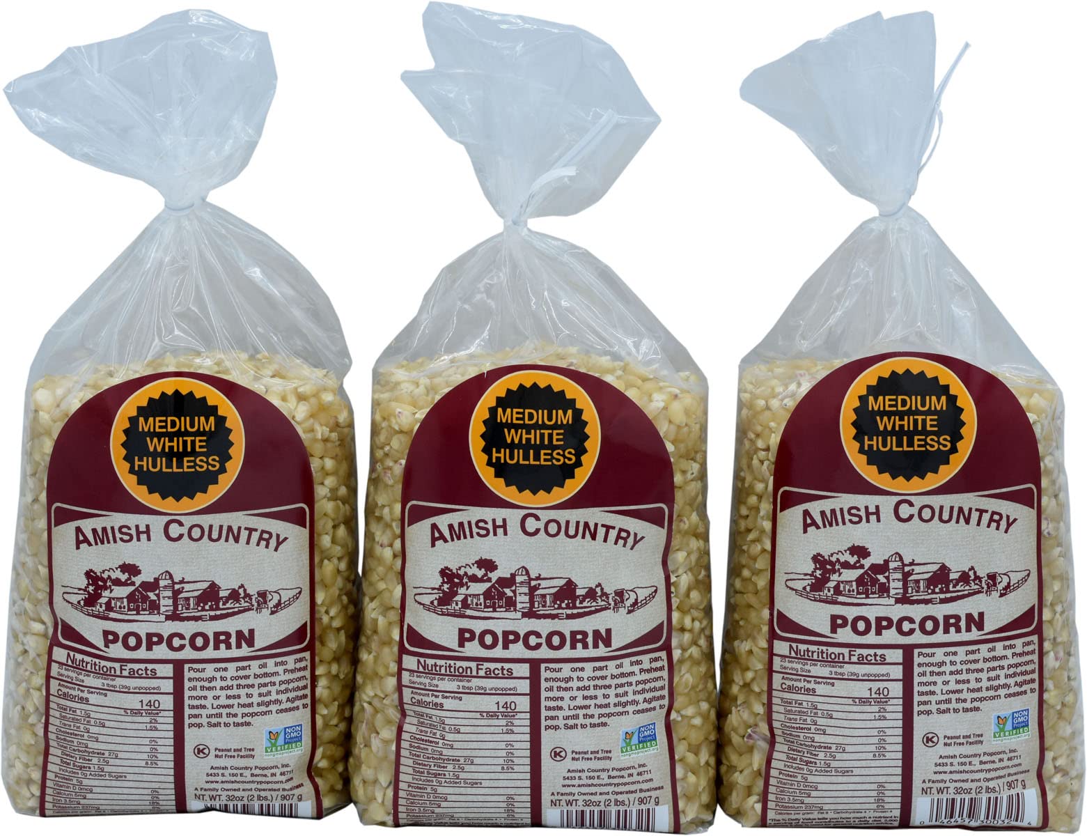 Amish Country Popcorn | 3-2 Lb Bags | Medium White Popcorn Kernels | Old Fashioned, Non-Gmo And Gluten Free (3-2 Lb Bags)