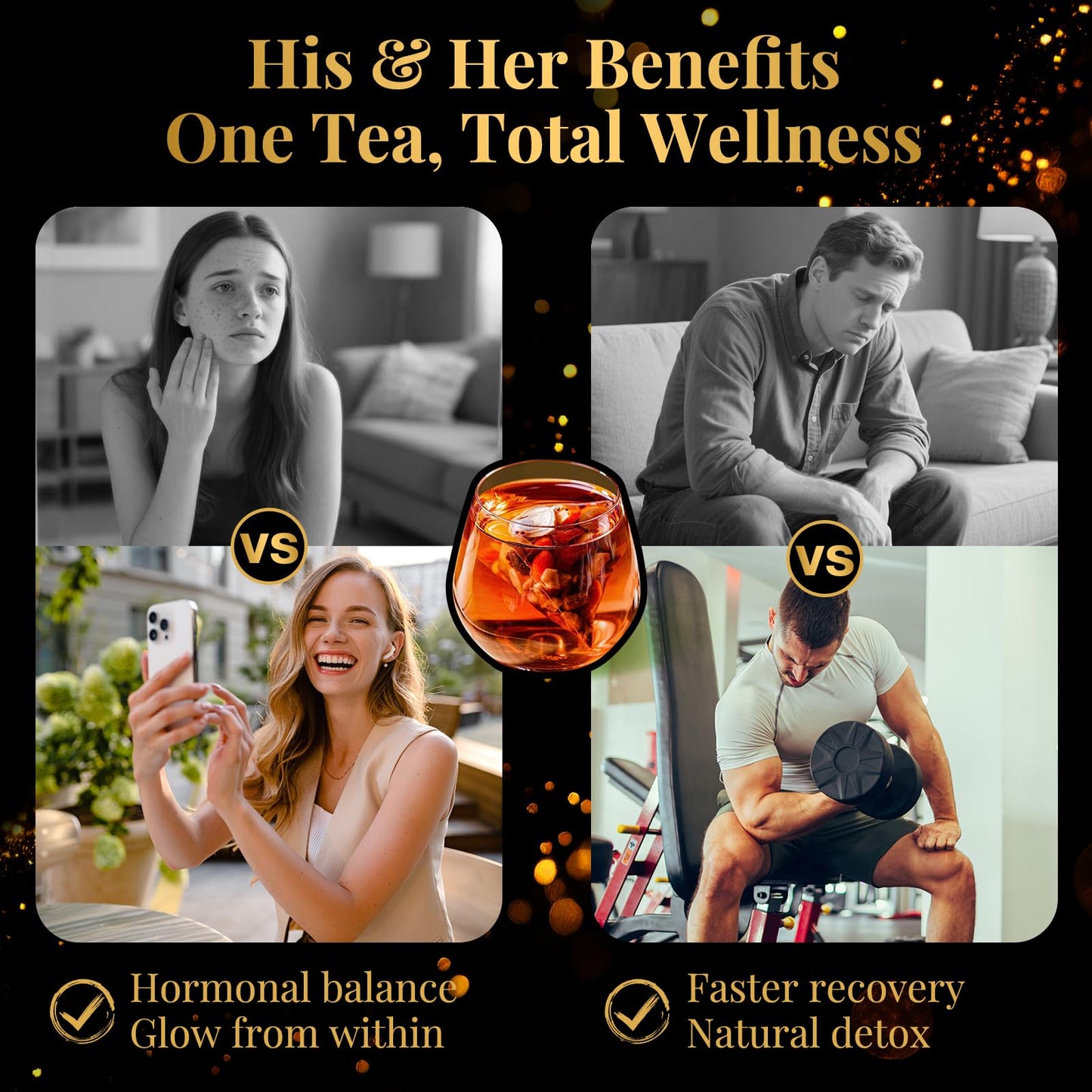 Ginseng Six Treasure Tea - Traditional Kidney Tea for Men & Women, Natural Herbal Formula Bags with 6 Precious Ingredients, Gift