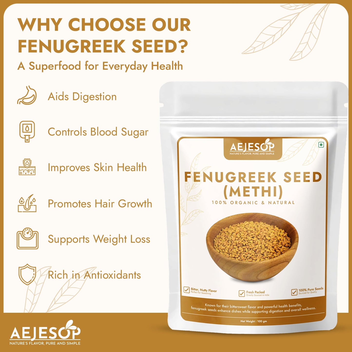 AEJESOP Fenugreek Seed Whole Spices, 3.5oz (100g)