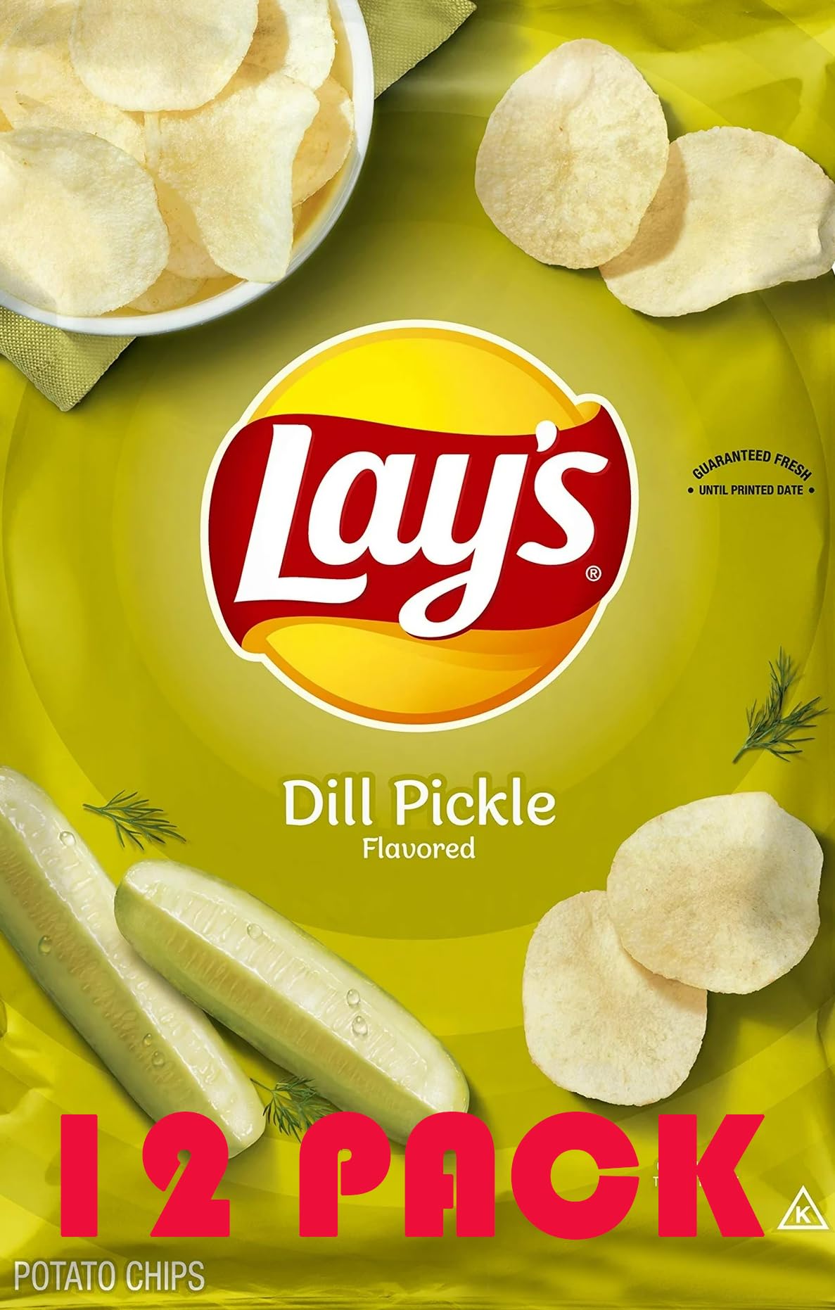 Dill Pickle Potato Chips Snack Bags – 1.5 Oz Each [Pack Of 12] | Crunchy & Tangy Potato Chips | Single-Serve Snack Packs | Bulk Chips Variety Bundle With Mystery Gift – Superdeals Value Pack