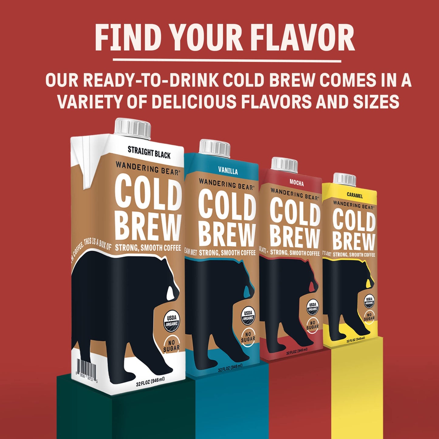 Wandering Bear Organic Mocha Cold Brew Coffee  32 fl oz  6 pack - Extra Strong  Bold  Smooth  Unsweetened  Shelf-Stable  Ready to Drink  Gluten Free  & Vegan  Iced Cold Brewed Coffee Drinks