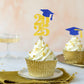 DOMOO OF DREAMS Graduation Cupcake Toppers, Blue Gold, Paper, 2x1.05 inches, 24 PCS, Grad Party Decoration