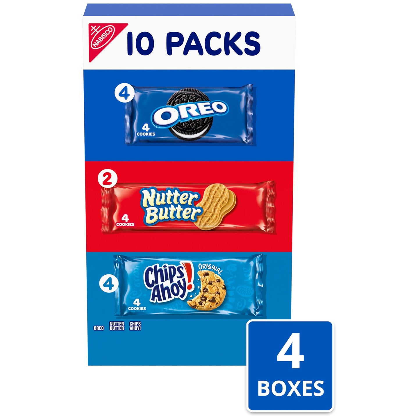 Nabisco Cookies Variety Pack, Oreo, Nutter Butter, Chips Ahoy!, 40 Snack Packs (4 Cookies Per Pack, 4 Boxes)
