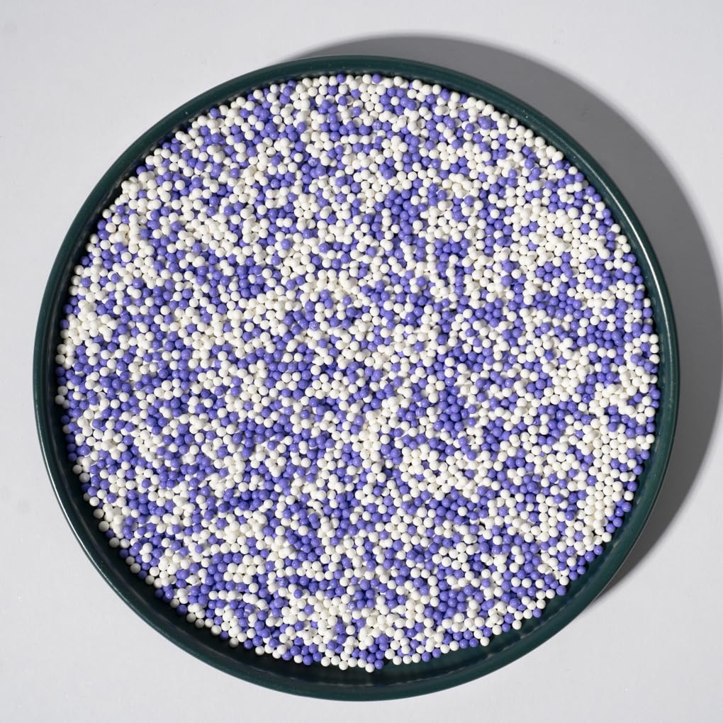 NIPEOR Edible Pearl Sprinkles for Cake Decorations, 130g, 2mm White Purple Sugar Pearls for Baking, Ice Cream, Cookies, Cupcake Toppers