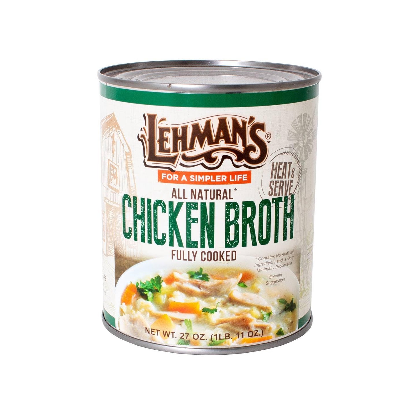 Lehmans Canned Chicken Broth, All Natural Fully Cooked Stock, 27 oz Cans, Case of 12, Multicolor