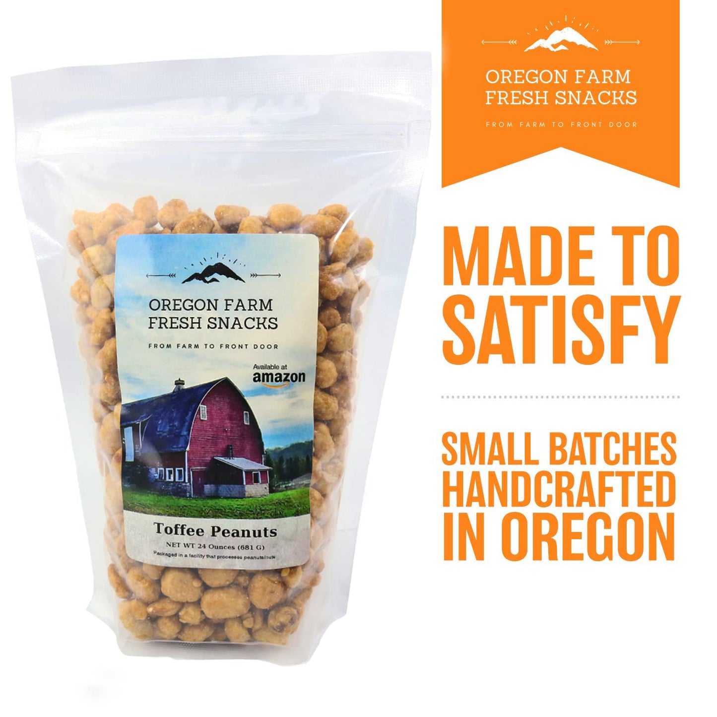 OREGON FARM FRESH SNACKS Toffee Peanuts - All Natural, Resealable Bag - 24oz