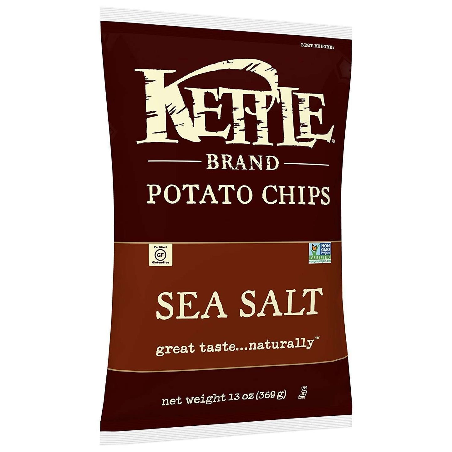 Kettle Brand Potato Chips, Sea Salt, 13 Ounce Party Size, Pack of 10