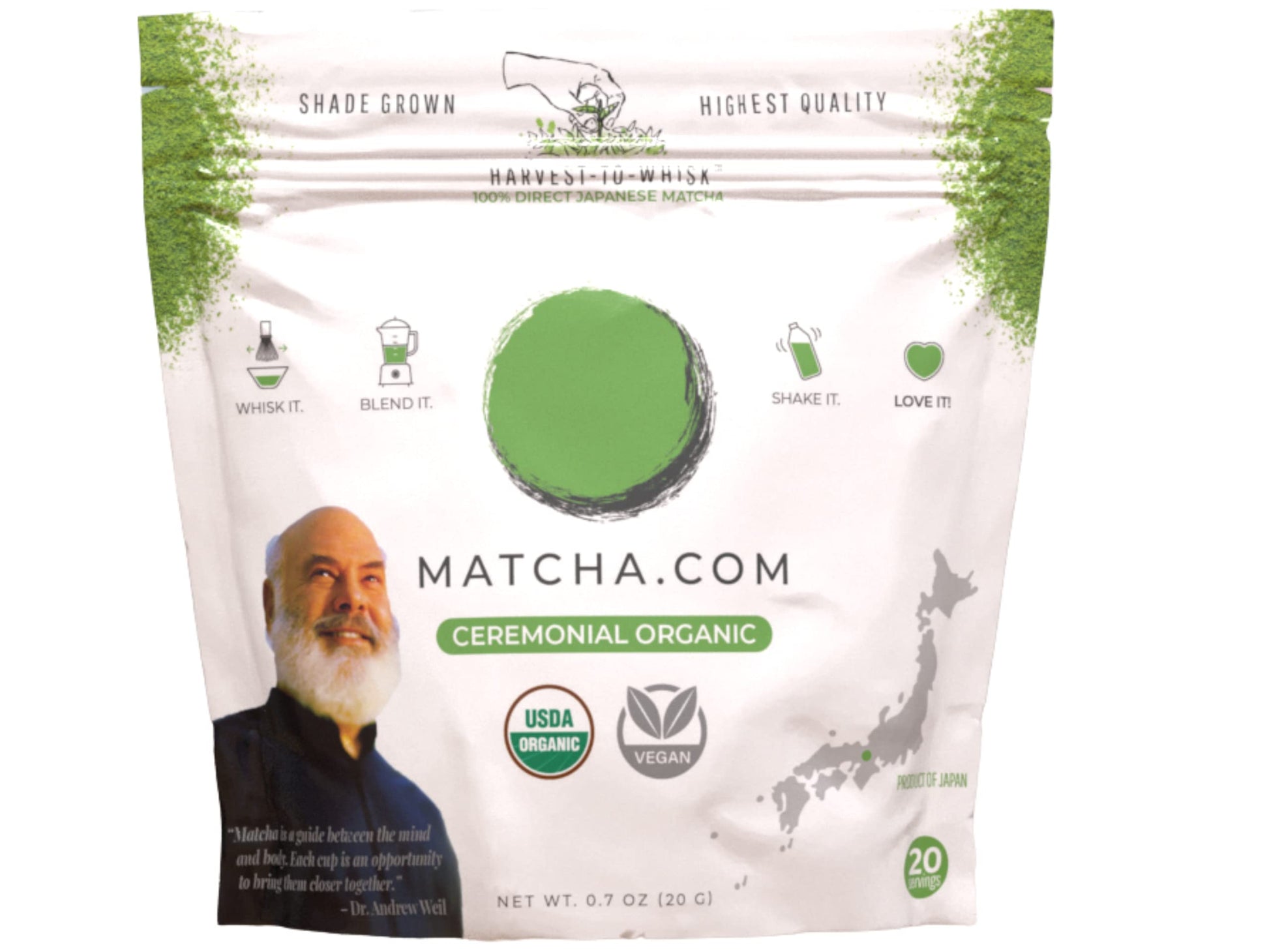 Matcha Kari Matcha Green Tea Powder - Japanese Ceremonial Grade, 20 Gram Pouch, Green