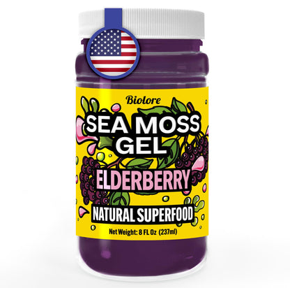 Biolore Sea Moss Gel Elderberry Made in USA Raw Wildcrafted Irish Seamoss Essential Vitamins Trace Minerals Vegan Superfood, Jam