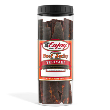 Enjoy Teriyaki Beef Jerky 20 oz Jar (Pack of 1) | 32 Count | Traditional Style | USA Made | High Protein | Low Fat | Zero Trans 