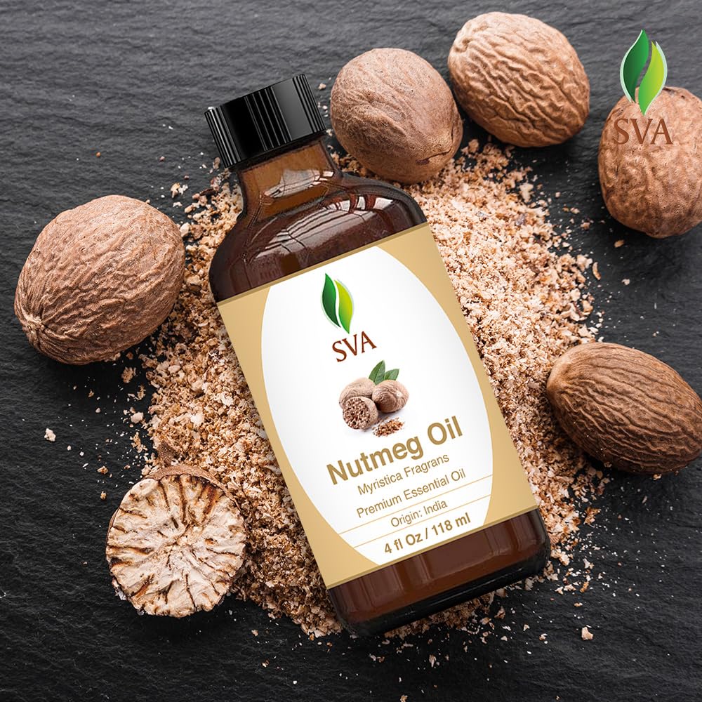 Sva Nutmeg Essential Oil 4Oz (118 Ml) Premium Essential Oil With Dropper For Skincare, Body Massage, Diffuser, Aromatherapy & Ha