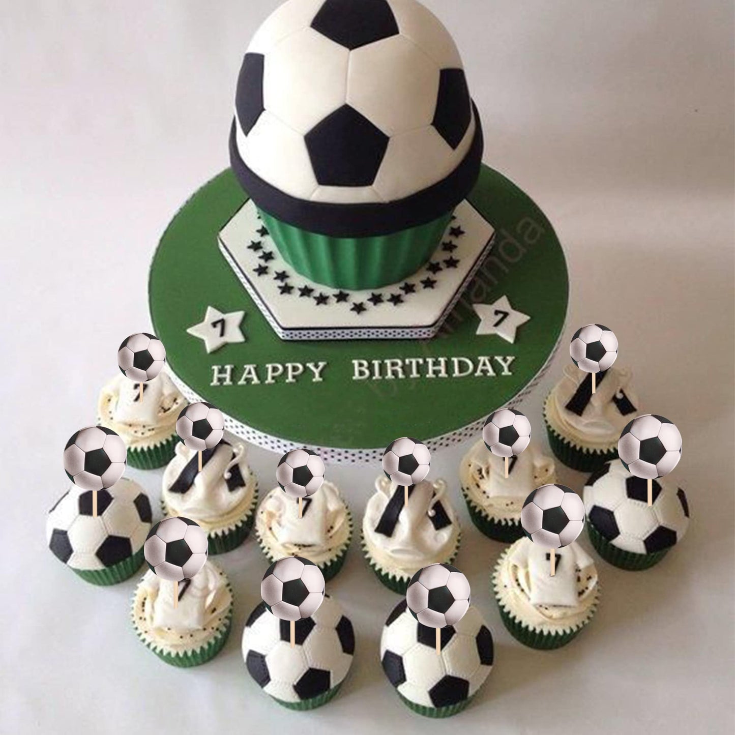 YCTHUNFISH 24 Pack Soccer Ball Cupcake Toppers Sports Theme Small Food Picks for Baby Shower Birthday Party Decorations