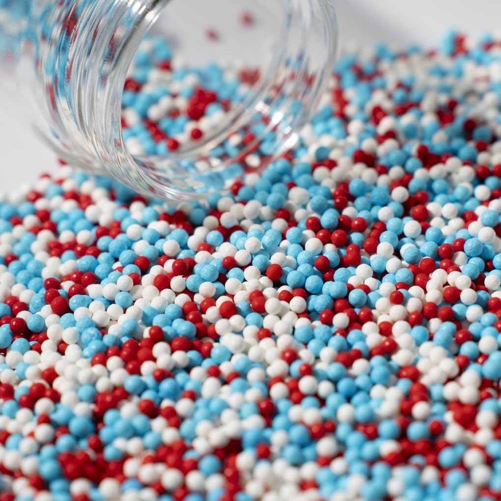 NIPEOR Nonpareils Sprinkles, 2mm Edible Pearl Sprinkles for Baking, 130g, Red Blue