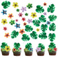 Weraru Cupcake Toppers - 64Pcs Tropical Palm Leaves & Hawaii Flowers, Paper, CL077, Jungle Summer Party Decoration