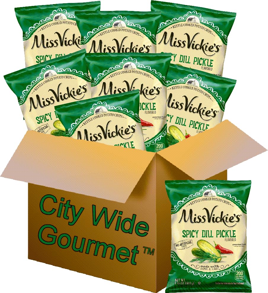 Miss Vickies Kettle Cooked Potato Chips  Spicy Dill Flavor  1.375 oz Bags  Pack of 8