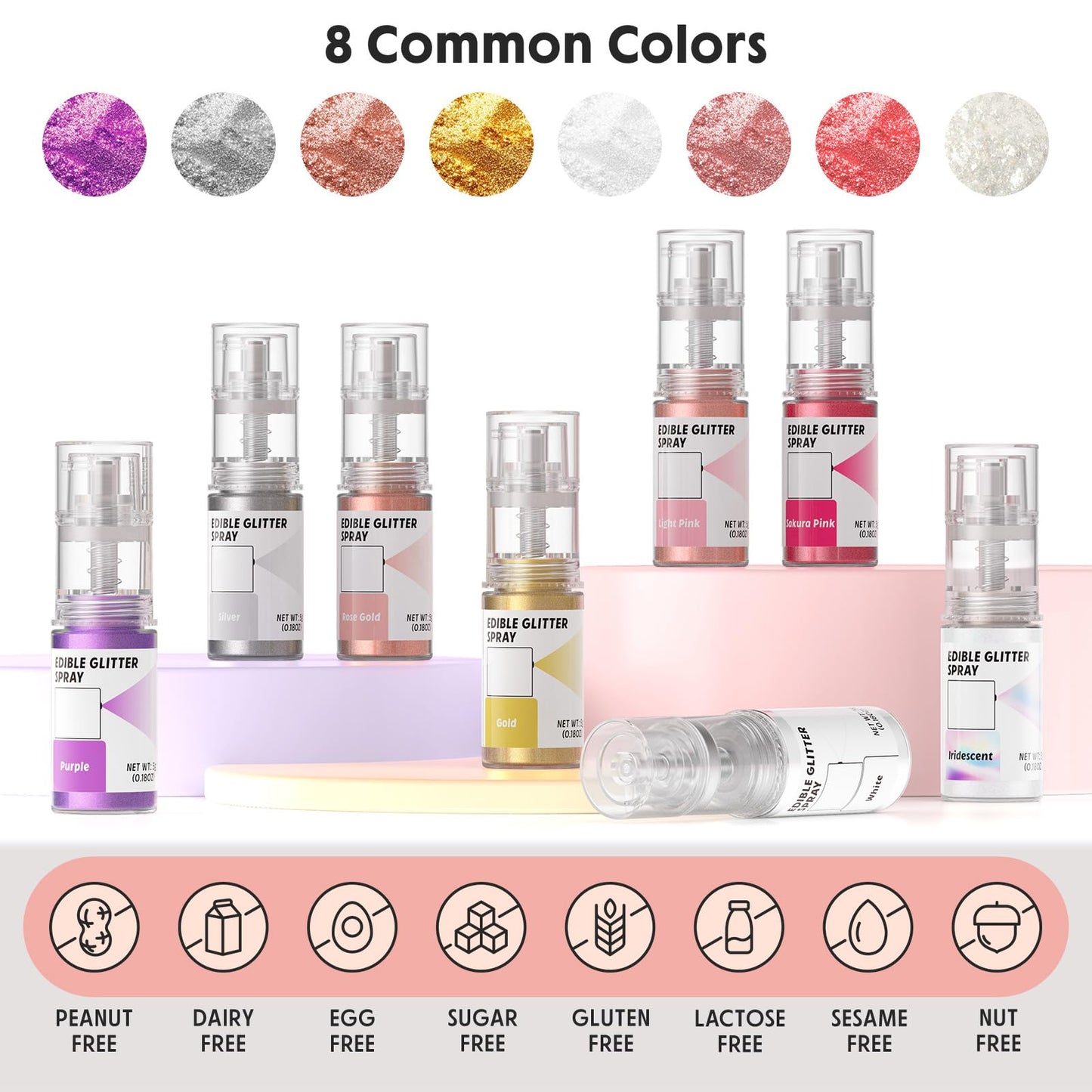 Edible Glitter Spray,Food Grade 5G Edible Glitter For Cake Decorating Desserts, Beverages, Cupcakes, Cake Pops And Cookies - Ros