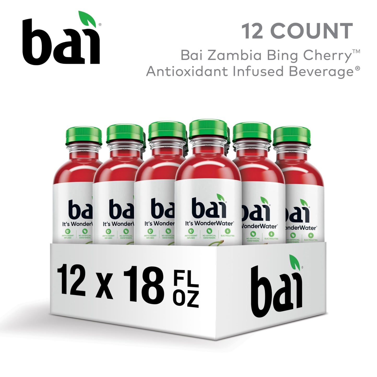 Bai Antioxidant Infused Water, Zambia Bing Cherry, 18 Fl Oz, 12 Pack, with Vitamin C, No Artificial Sweeteners