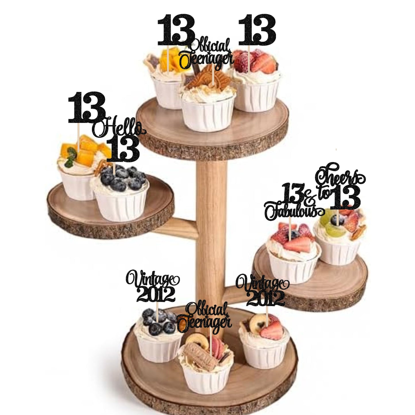 Rssta i Cupcake Toppers 24 Pack Glitter 13th Birthday Decorations Black