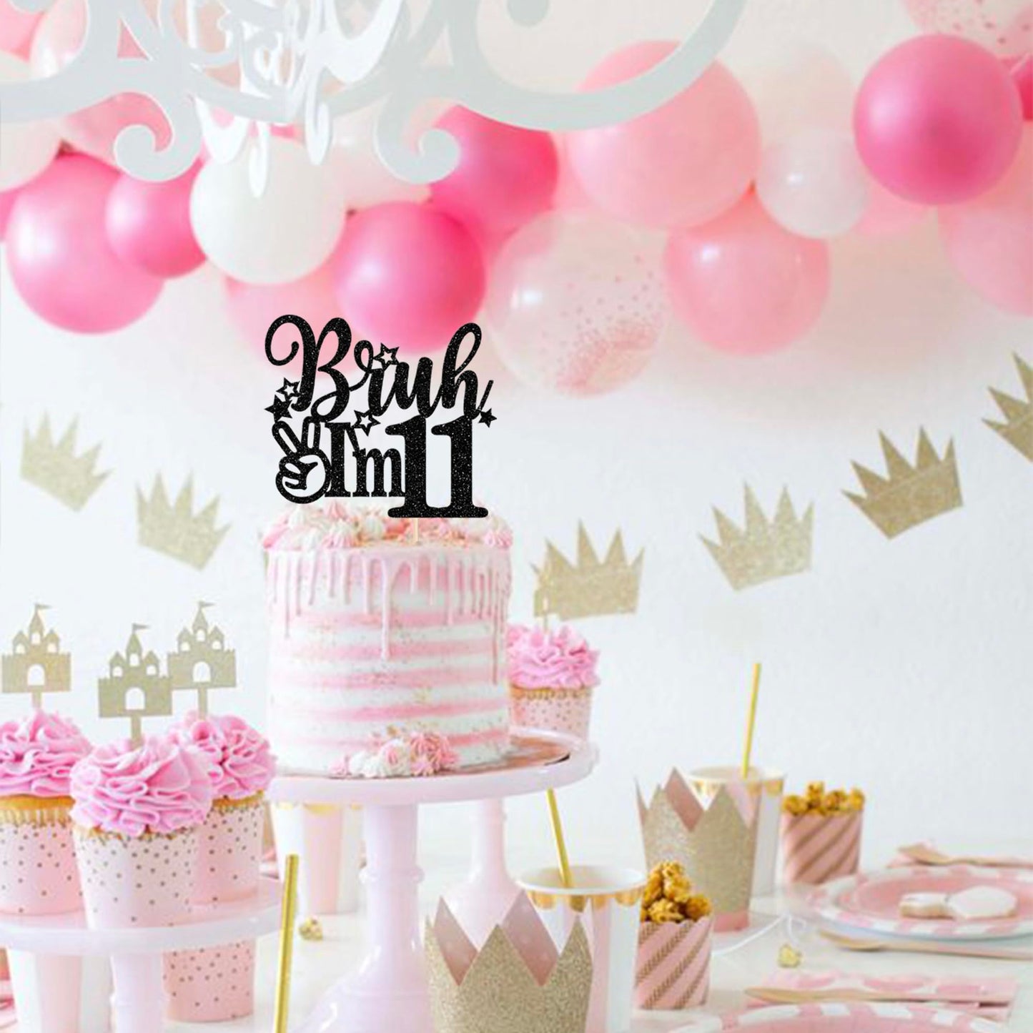 Rssta i Cake Topper Black Star Glitter for 11th Birthday, Model XM1222-11, Cheers to 11 Years Party Supplies
