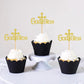 Ercadio Cupcake Toppers Set, 36 Pack Gold Cross Glitter Decorations for Baptism, Small Paper Party Supplies