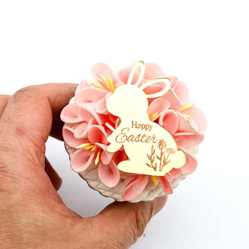 Aiqi Bakes 24 Pieces Happy Easter Bunny Cupcake Toppers, Rabbit Ears Egg Gold Mirror Acrylic Cake Toppers For Easter Spring Them