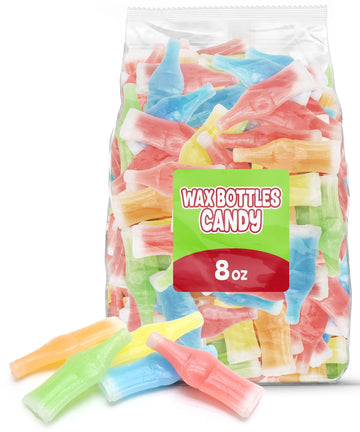 Wax Bottle Candy, 8 Oz Bag (½ Lb), Retro Nostalgic Candies With Fruity Liquid Center, Tiktok Trend Snack, Assorted Colors And Flavors, Heat Sealed For Freshness, Perfect For Parties And Gifts