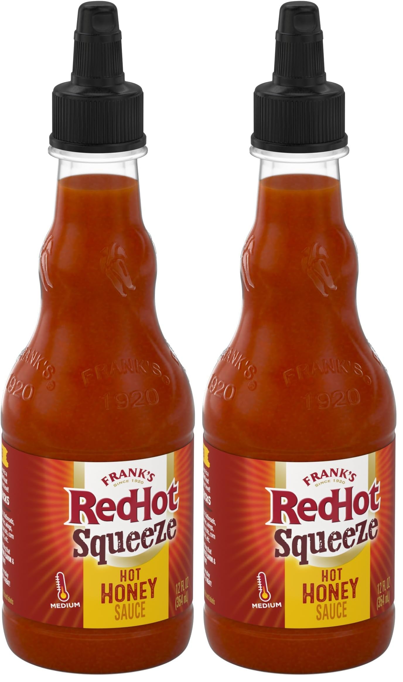 Franks RedHot Squeeze Hot Honey Sauce, 12 fl oz (Pack of 2)
