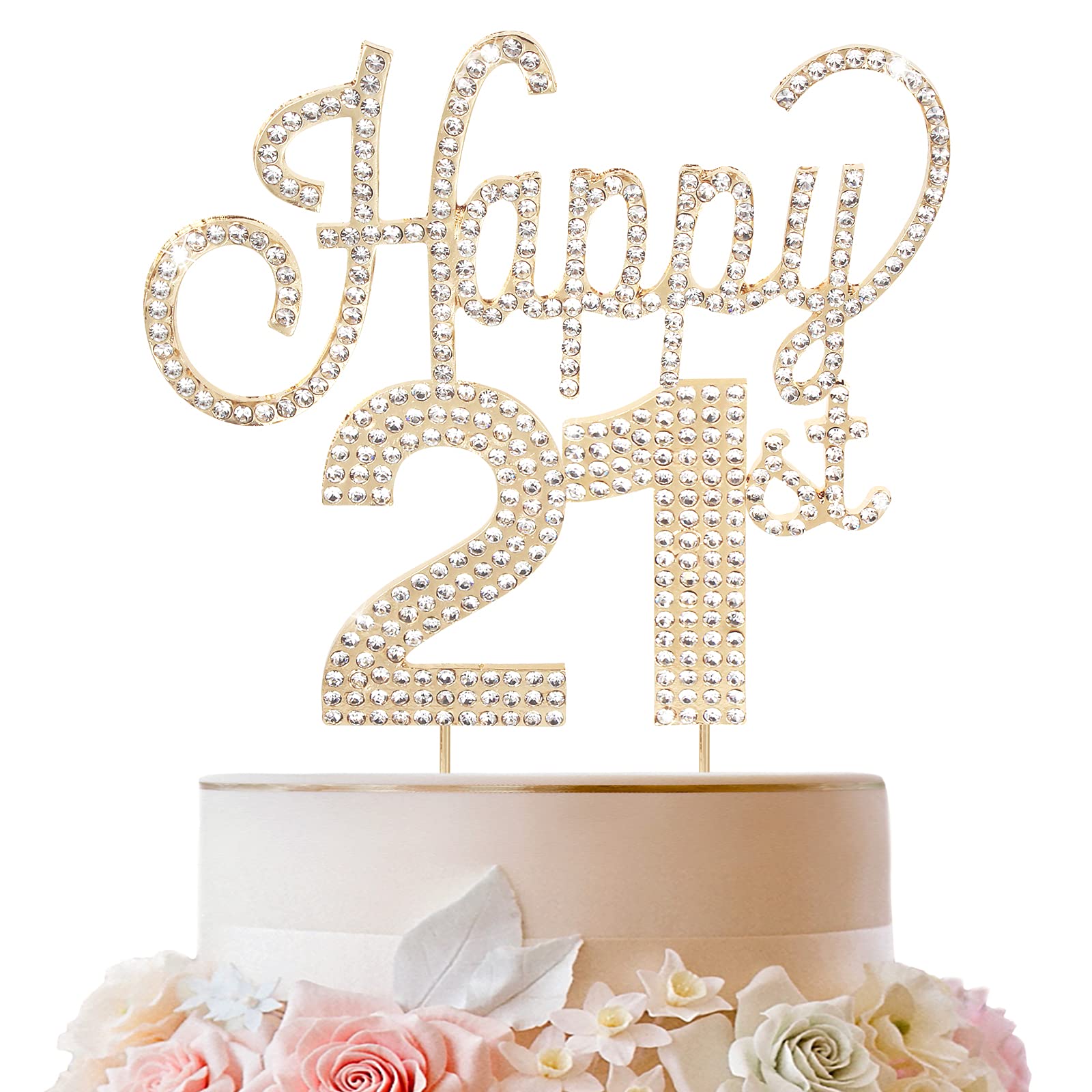 Lingteer Happy 21St Birthday Gold Rhinestone Cake Topper - Cheers To 21St Birthday 21 Years Old Party Cake Centerpieces Topper D