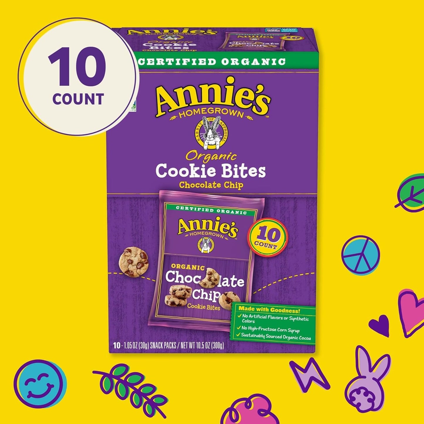 Annies Organic Chocolate Chip Cookie Bites, 10 Packets, 10.5 oz.