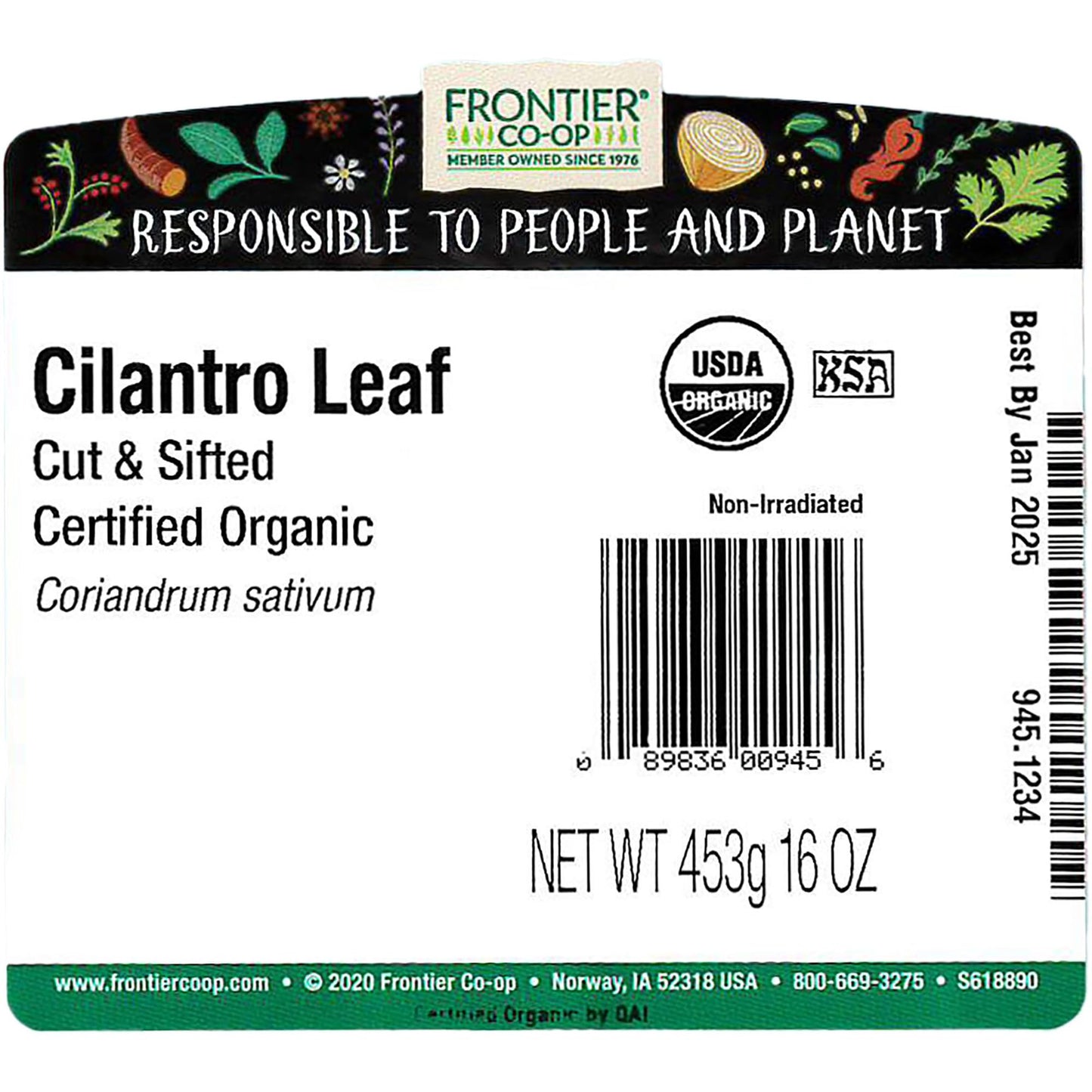 Frontier Co-Op Organic Cilantro Leaf, Cut & Sifted, 1Lb Bulk Bag - Dried Cilantro Seasoning - Perfect For Tea, Soups, Sauces, Sa