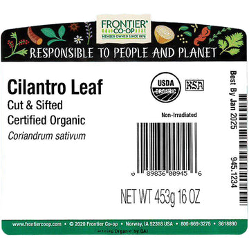 Frontier Co-Op Organic Cilantro Leaf, Cut & Sifted, 1Lb Bulk Bag - Dried Cilantro Seasoning - Perfect For Tea, Soups, Sauces, Sa