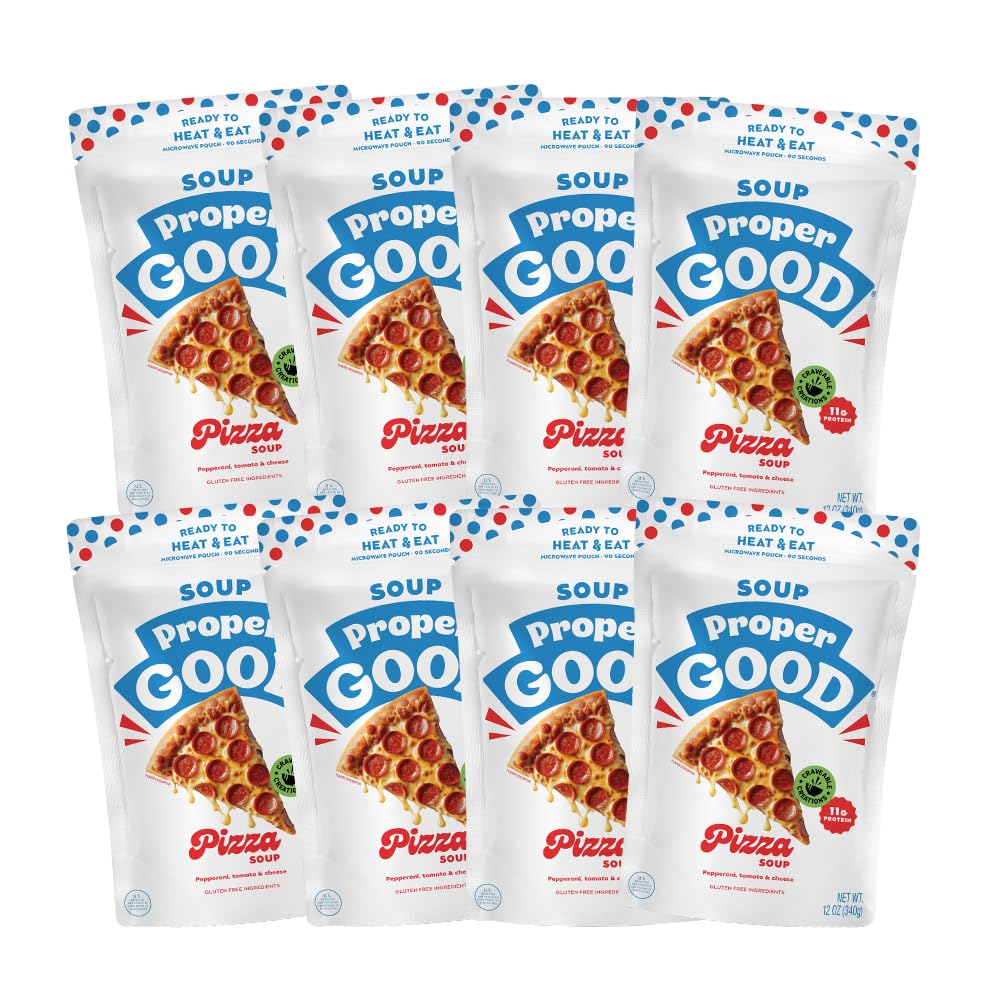 Proper Good Pepperoni Pizza Soup | Gourmet Microwave Meal with Flavorful Pepperoni | Creamy Cheese, Fresh Tomatoes, High Protein