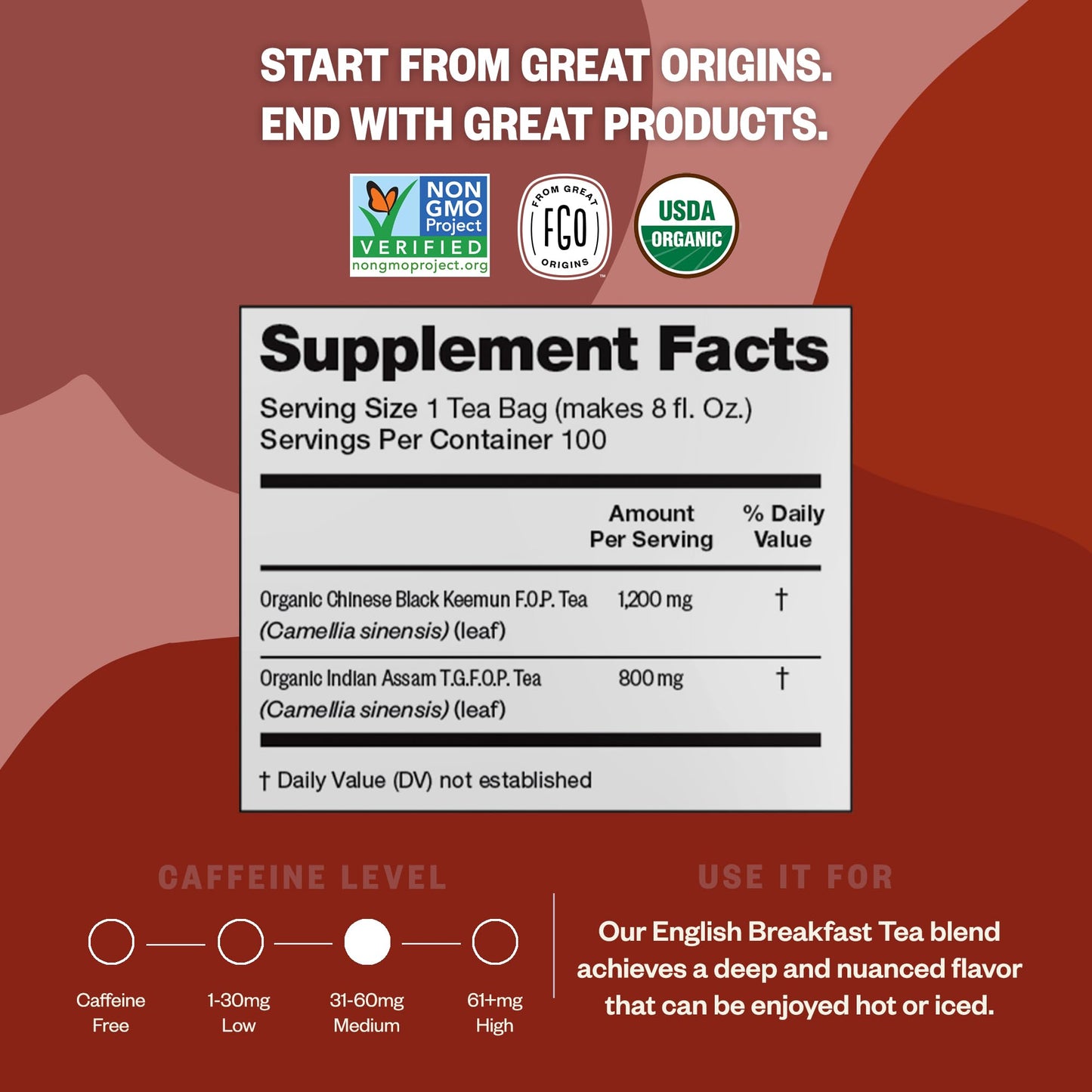 Fgo Organic English Breakfast Black Tea, Eco-Conscious Tea Bags, 100 Count, Packaging May Vary (Pack Of 1)