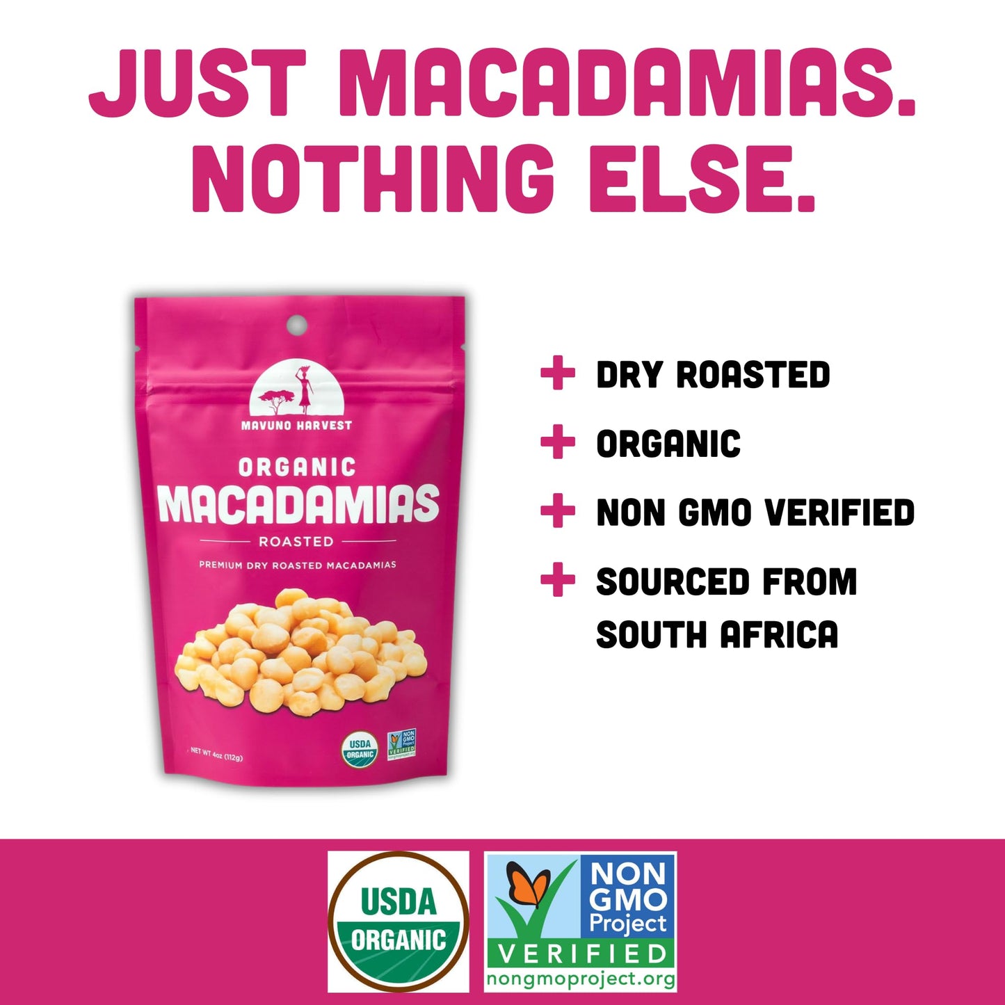 Mavuno Harvest Organic Roasted Macadamia Nuts, Vegan, Non-GMO, 4 Ounce (Pack of 6)