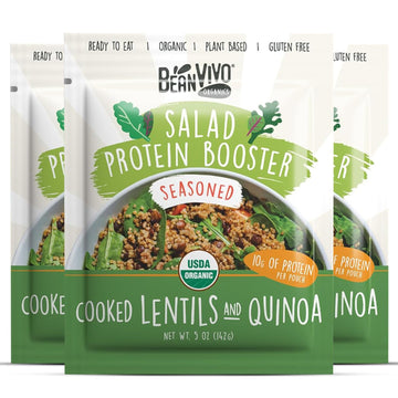 Beanvivo 3-Pack Salad Protein Booster - Organic Lentils & Quinoa, Fully Cooked And Seasoned, Delivering A Burst Of Taste And 10G