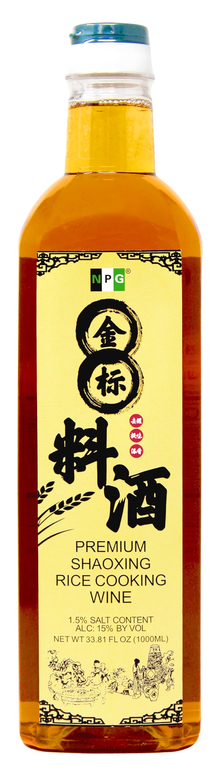 NPG Shaoxing Cooking Wine, 33.81 Fl Oz (1000ml), Chinese Rice Wine for Asian Cooking