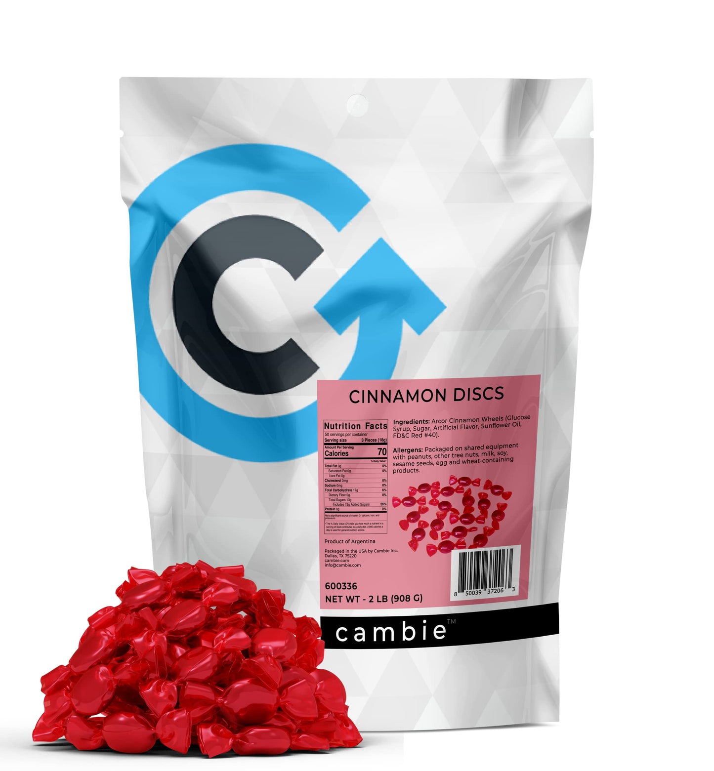 Cambie - Arcor Cinnamon Discs Hard Candy Individually Wrapped, Sweet & Fiery Cinnamon Flavoured Hard Candy, Perfect For Parties