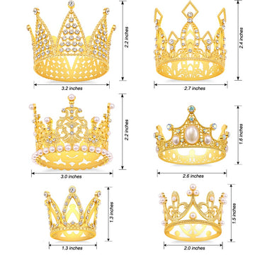 Sisbroo Gold Crown Cake Topper, 6 Pieces Happy Birthday Cake Toppers, Princess Crown Cake Decorations For Birthday, Wedding, Par