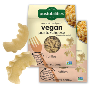 Pastabilities Vegan Ruffles - Mac and Cheese - Family Size - Serves 4, Wheat Based Pasta, Delicious Taste, Non GMO, Vegan Pasta 
