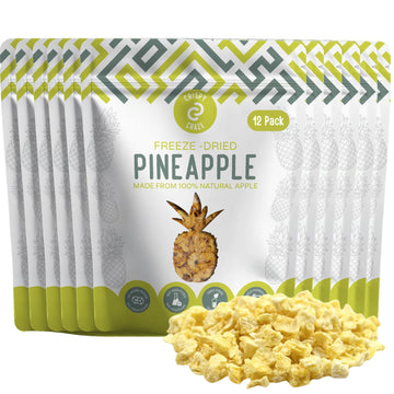 Crispy Craze Freeze Dried Pineapple (12 Snack Sized Bags, 0.52 oz Each), Pineapple Fruit Crisps, Non GMO, Healthy Snack, No Adde