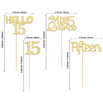Gyufise 24Pcs Gold Glitter 15Th Birthday Cupcake Toppers Mis Quince 15 Cake Toppers Hello 15 Fifteen Cupcake Picks For 15Th Birt
