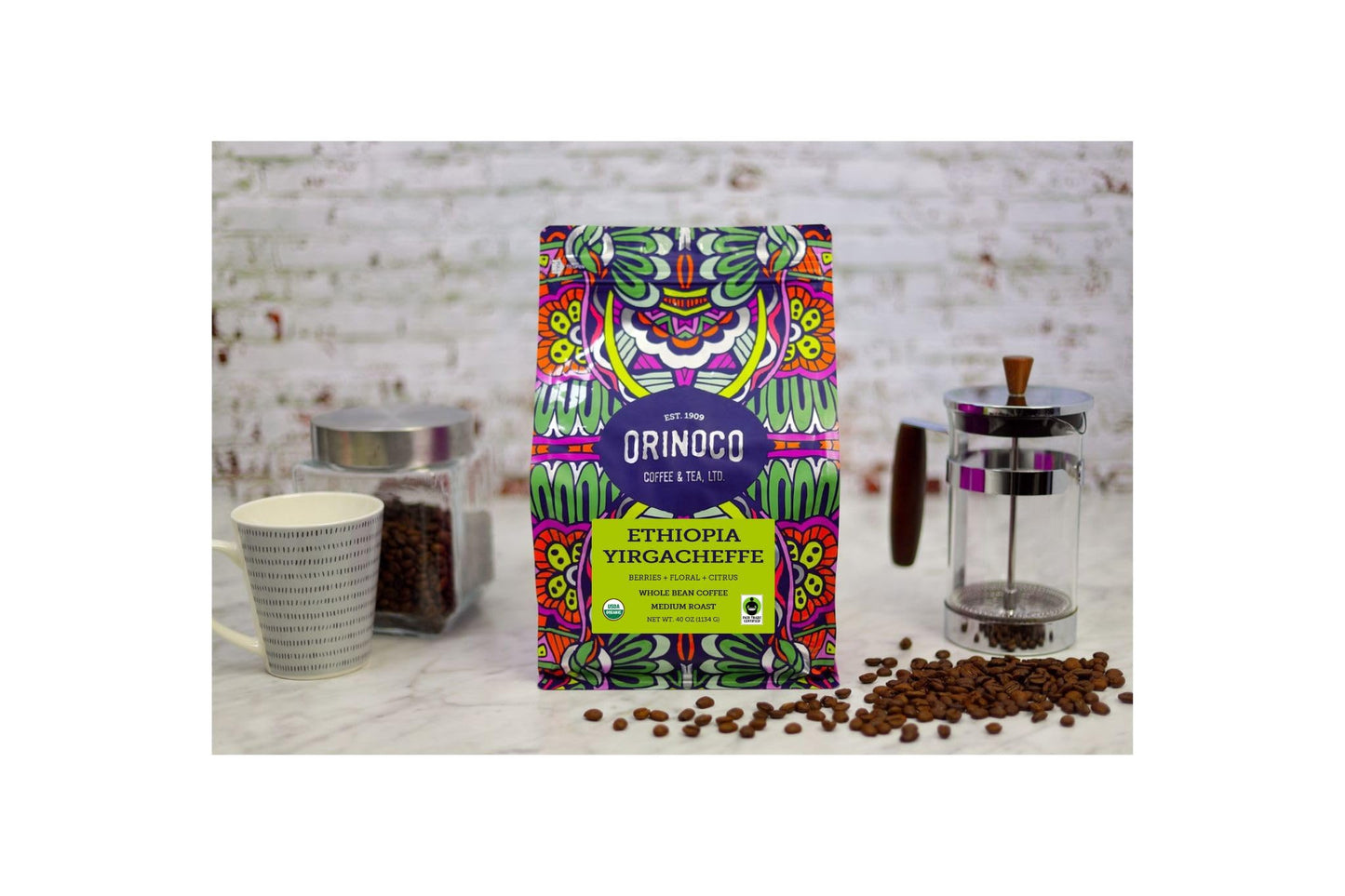Orinoco Organic Ethiopian Yirgacheffe 2.5Lb Bag, Medium-Light Roast, Whole Bean Coffee, 100% Arabica Beans