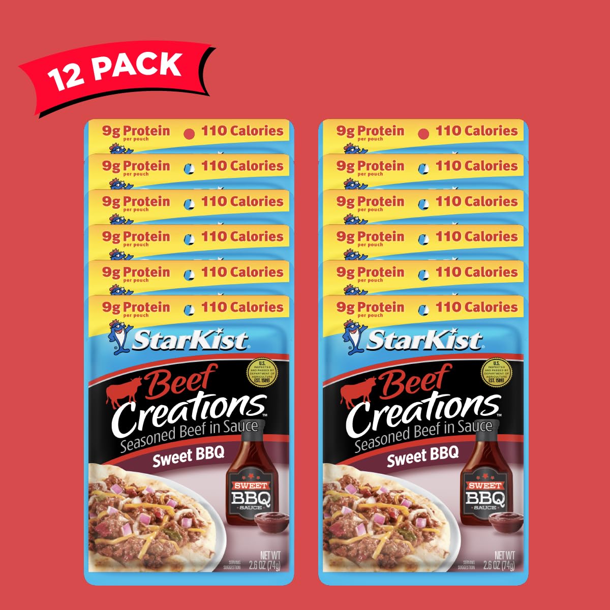 StarKist Beef Creations Sweet BBQ, 2.6 oz Pouch, 12 pack
