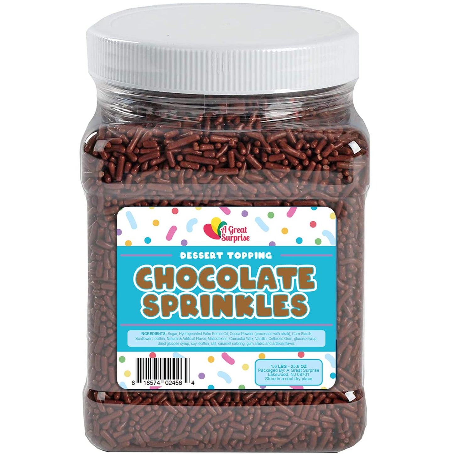 Chocolate Sprinkles Flavored Topping In Resealable Container, Cake Decorating, Cupcake, Baking - 1.6 Lb Bulk Candy