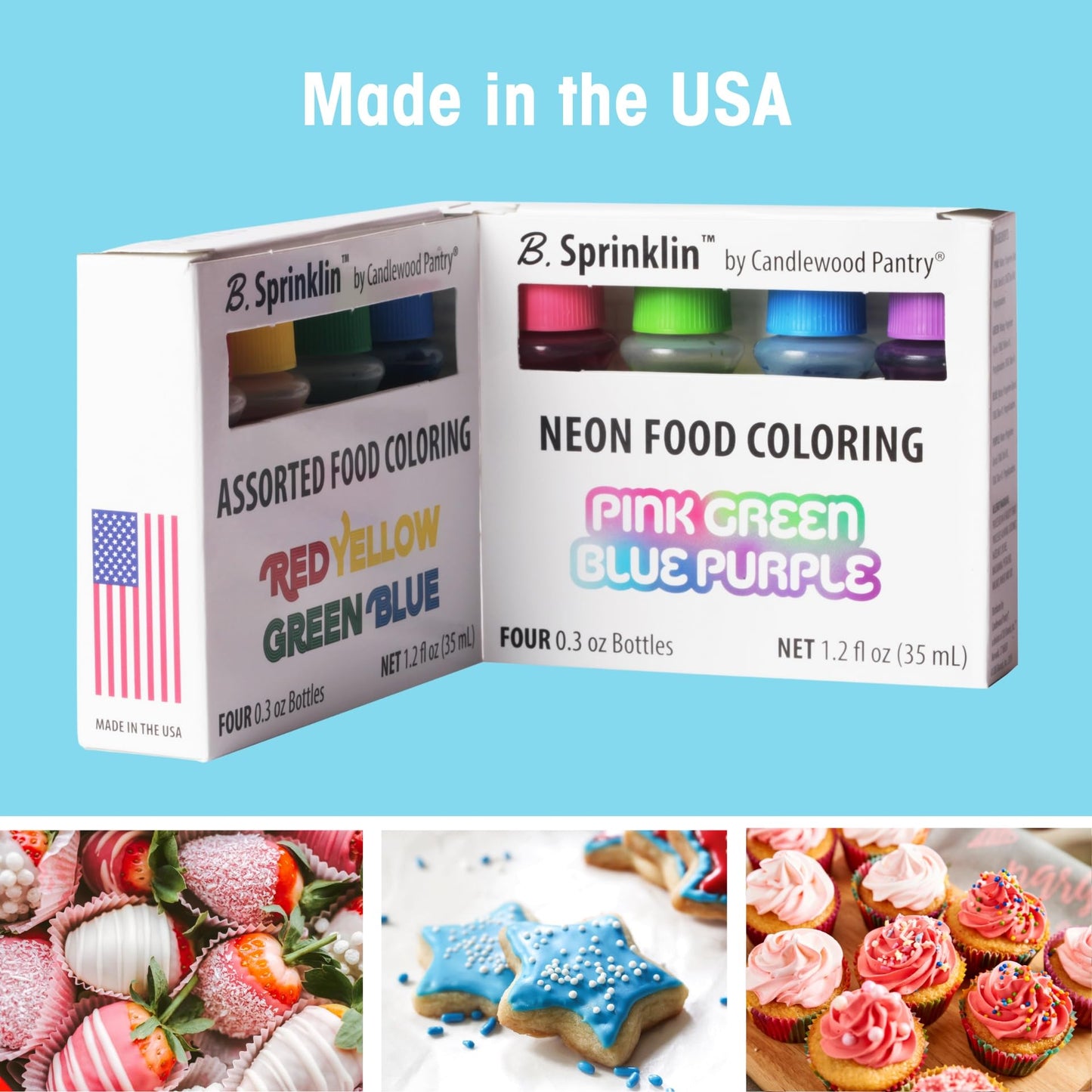 Candlewood Pantry B. Sprinklin Neon Liquid Food Coloring Kit Set Of 4-0.3 Fl Oz - Pink, Green, Purple, Blue - Vibrant Food Dye F
