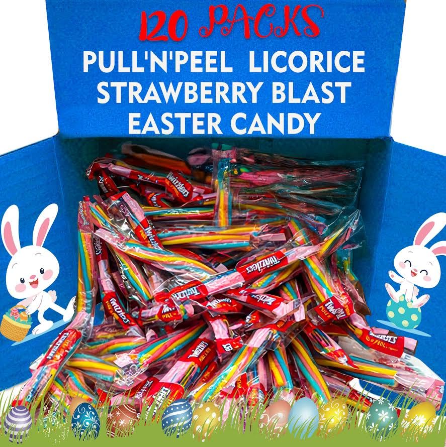 Pull-Apart TwizzlerSStrawberry Blast Licorice Candy - 120-Piece Easter Pastel Bulk Pack, Great for Basket Stuffing & Egg Hunts, 