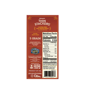 Lundberg Organic Thin Stackers Five Grain 6 Oz Gluten-Free Vegan Kosher Usda Certified Organic Non-Gmo Verified Whole Grain Brow
